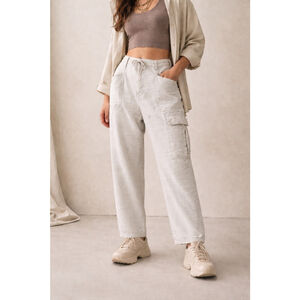 Free People Utility Cargo Pants Small Cream Barrel High Rise Straight Leg